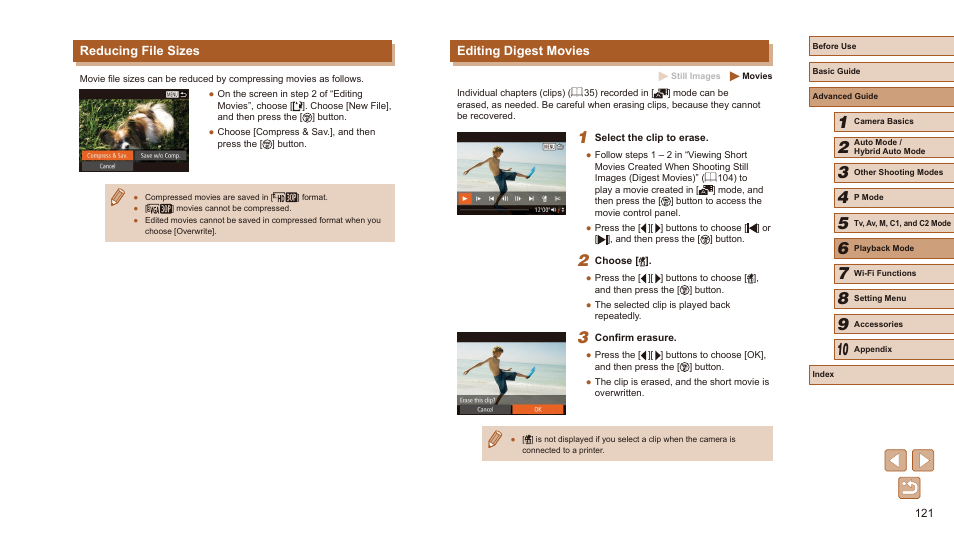 Reducing file sizes editing digest movies, Editing digest movies, Reducing file sizes | Canon PowerShot SX60 HS User Manual | Page 121 / 203