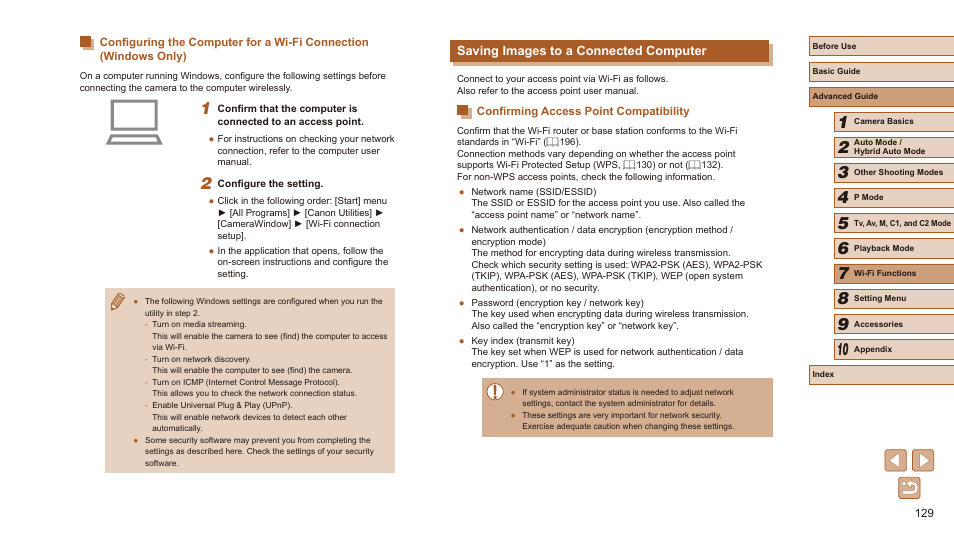 Saving images to a connected computer, Confirming access point compatibility | Canon PowerShot SX60 HS User Manual | Page 129 / 203