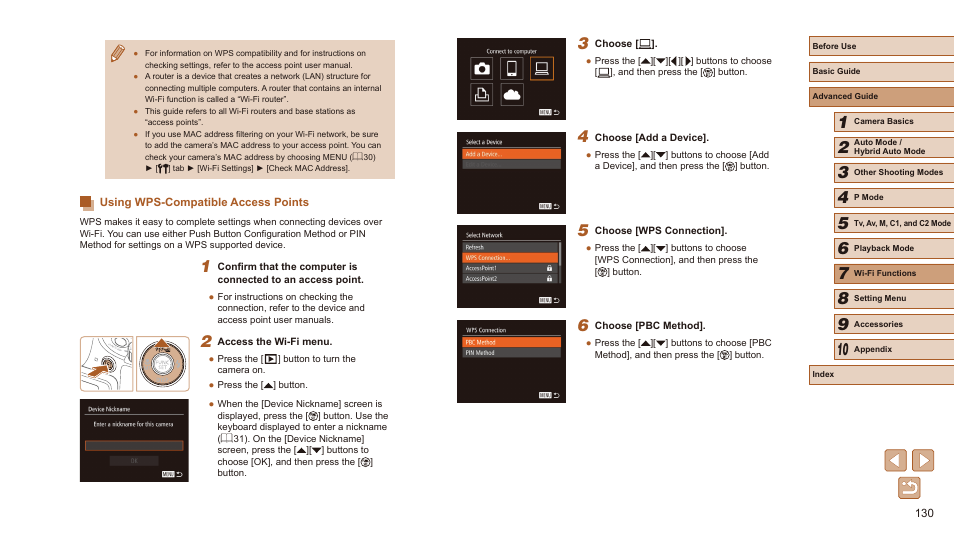 Using wps-compatible access points, 8 in “using wps-compatible, Access points” (= 130) | Canon PowerShot SX60 HS User Manual | Page 130 / 203