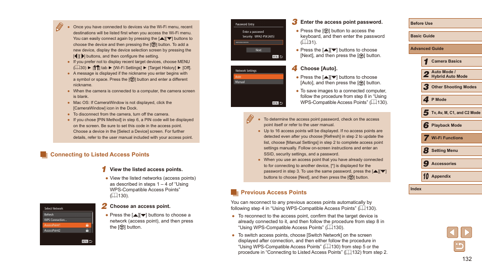 2 – 4 in “connecting to listed, Access points” (= 132) to connect to the | Canon PowerShot SX60 HS User Manual | Page 132 / 203