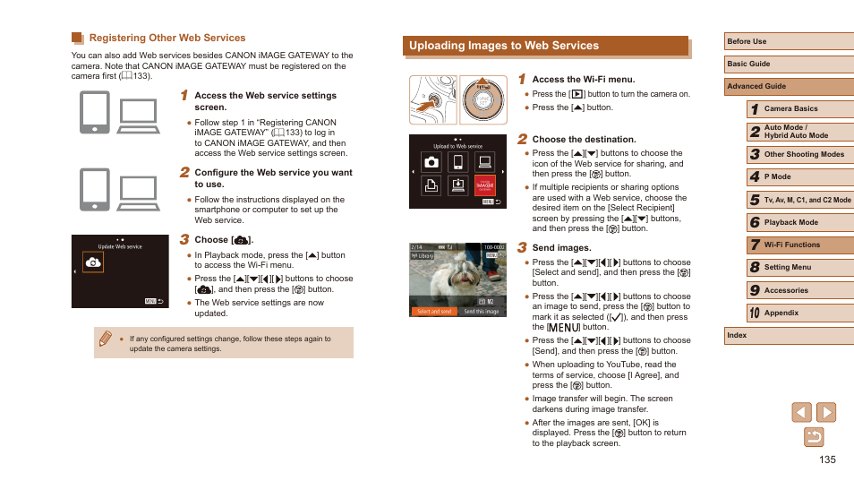 Registering other web services, Uploading images to web services, In “registering other web services | 135) from step 2 | Canon PowerShot SX60 HS User Manual | Page 135 / 203