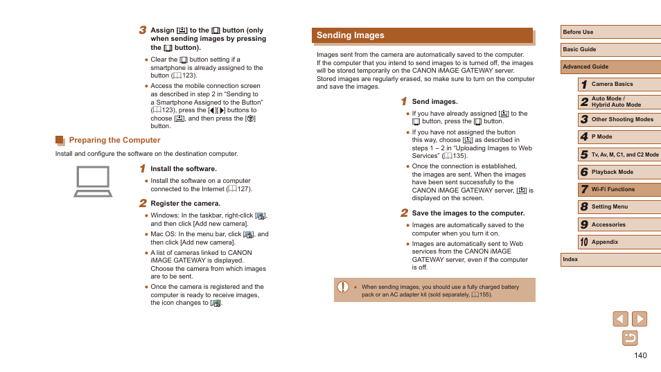 Preparing the computer, Sending images | Canon PowerShot SX60 HS User Manual | Page 140 / 203