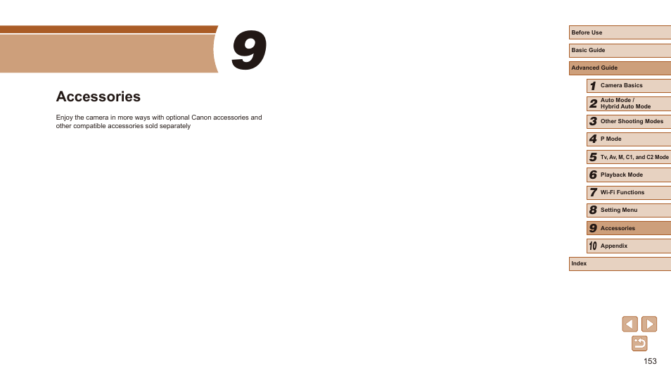 9 accessories, Accessories | Canon PowerShot SX60 HS User Manual | Page 153 / 203