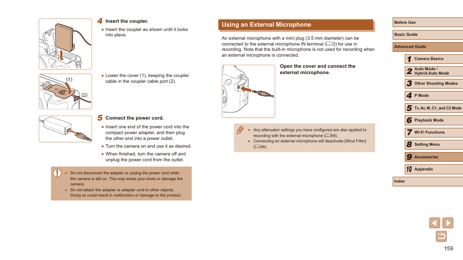 Using an external microphone | Canon PowerShot SX60 HS User Manual | Page 159 / 203