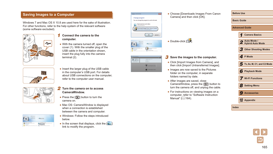 Saving images to a computer | Canon PowerShot SX60 HS User Manual | Page 165 / 203
