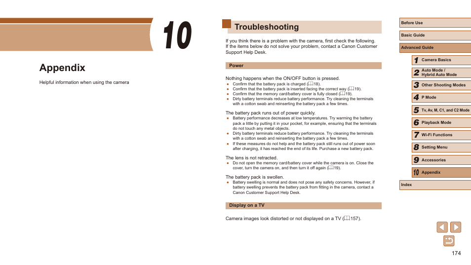 10 appendix, Troubleshooting, Appendix | Canon PowerShot SX60 HS User Manual | Page 174 / 203