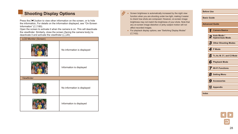 Shooting display options, The viewfinder goes on (= 28) | Canon PowerShot SX60 HS User Manual | Page 28 / 203