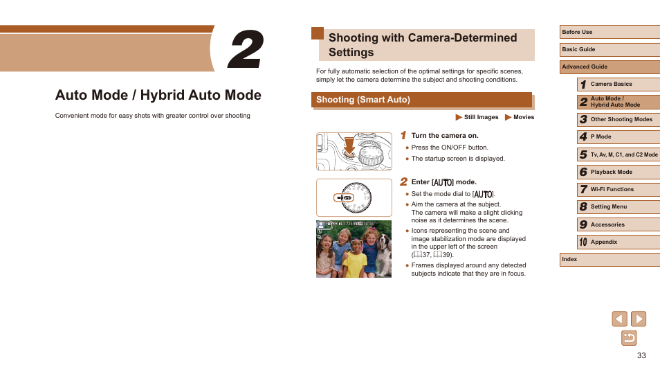2 auto mode / hybrid auto mode, Shooting with camera-determined settings, Shooting (smart auto) | Auto mode / hybrid auto mode | Canon PowerShot SX60 HS User Manual | Page 33 / 203
