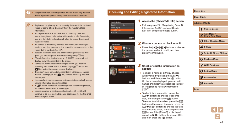 Checking and editing registered information | Canon PowerShot SX60 HS User Manual | Page 49 / 203