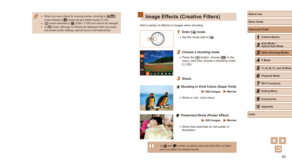 Image effects (creative filters), When shooting (= 60) | Canon PowerShot SX60 HS User Manual | Page 60 / 203