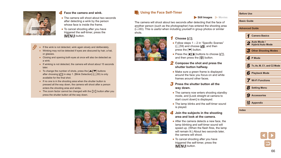Using the face self-timer | Canon PowerShot SX60 HS User Manual | Page 66 / 203