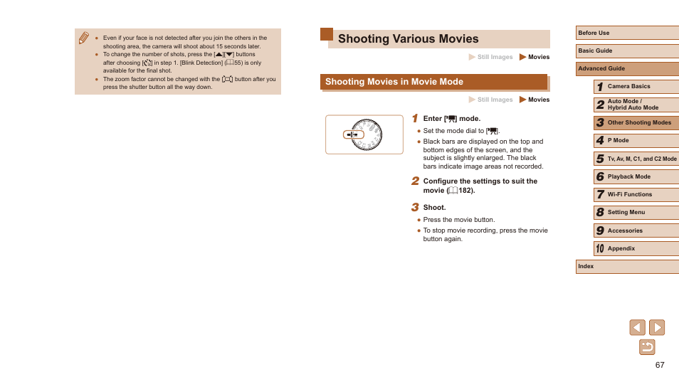 Shooting various movies, Shooting movies in movie mode | Canon PowerShot SX60 HS User Manual | Page 67 / 203