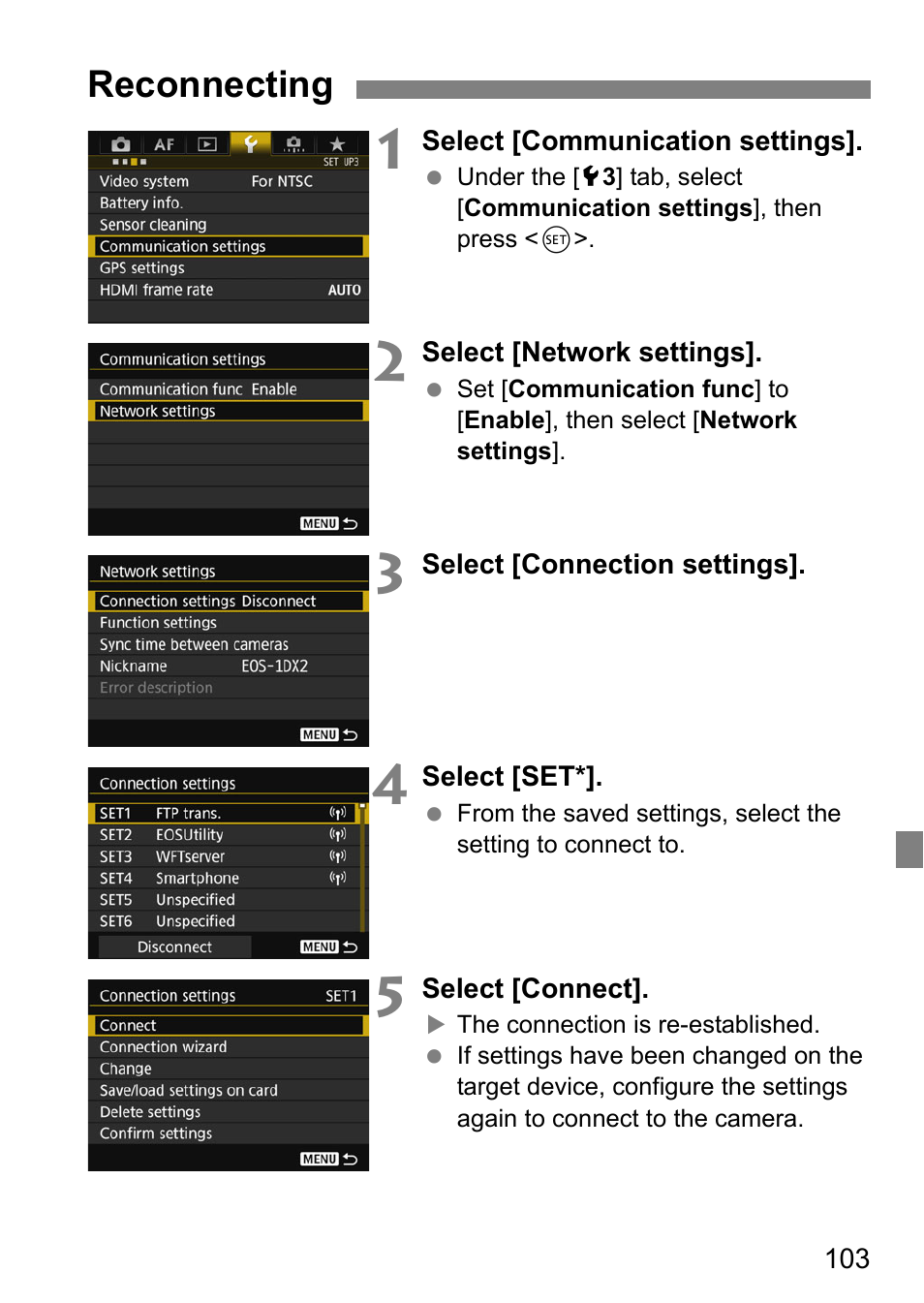 Reconnecting | Canon EOS 1D X Mark II User Manual | Page 103 / 152