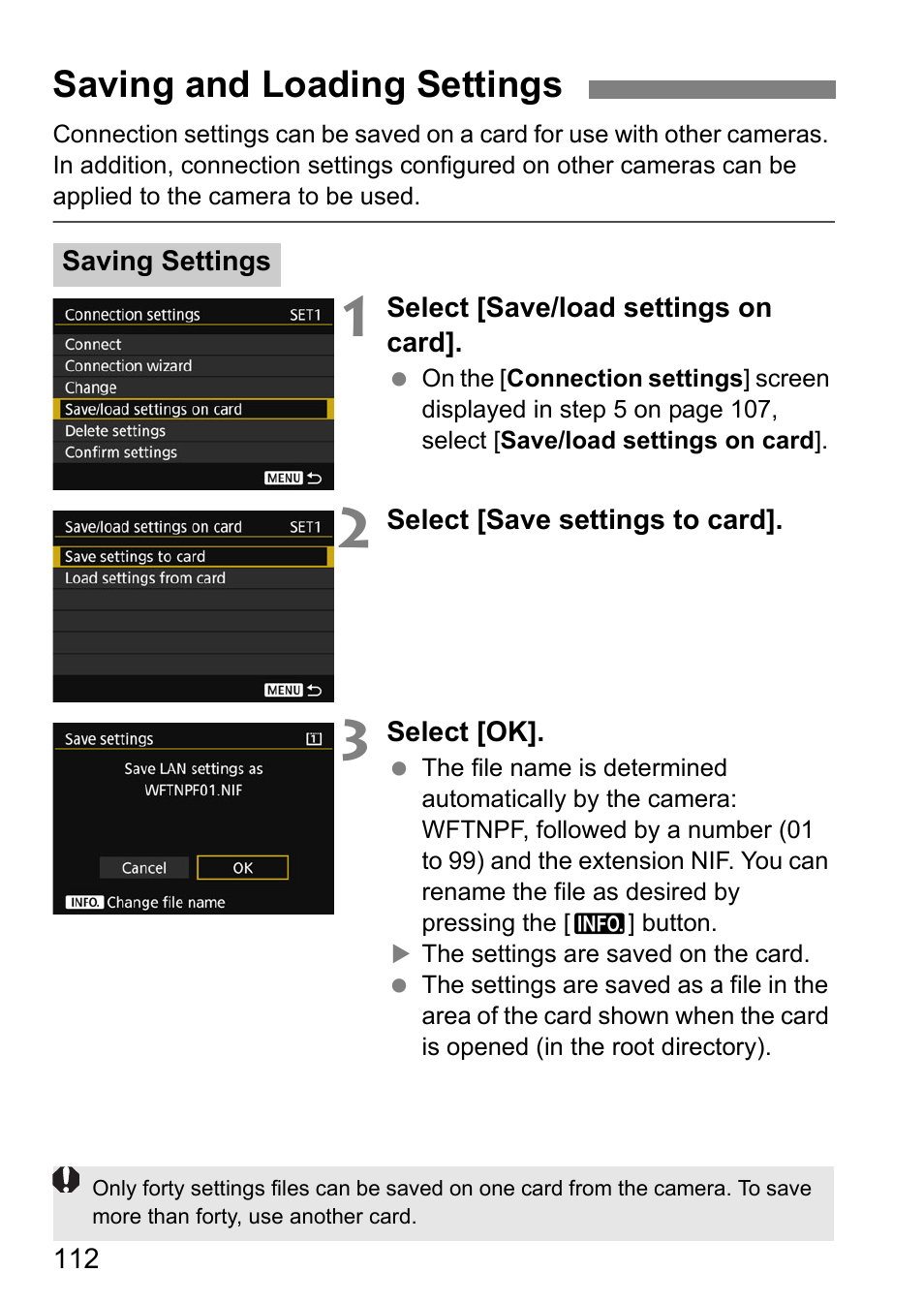 Saving and loading settings, P.112, 1 | Canon EOS 1D X Mark II User Manual | Page 112 / 152