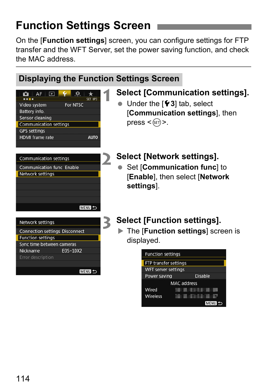 Function settings screen, Een (p.114) in | Canon EOS 1D X Mark II User Manual | Page 114 / 152