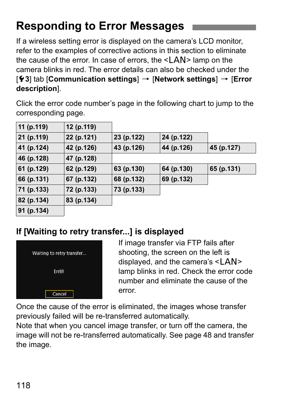 Responding to error messages, If [waiting to retry transfer...] is displayed | Canon EOS 1D X Mark II User Manual | Page 118 / 152