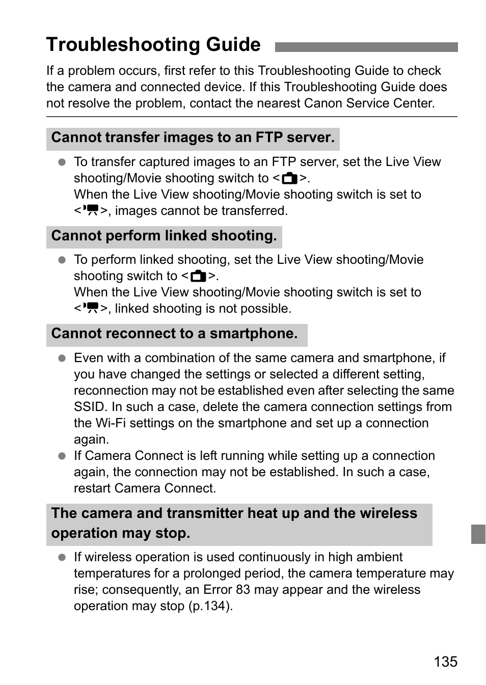 Troubleshooting guide | Canon EOS 1D X Mark II User Manual | Page 135 / 152