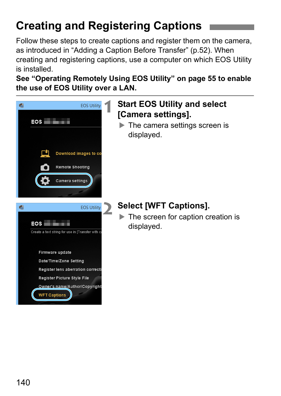Creating and registering captions | Canon EOS 1D X Mark II User Manual | Page 140 / 152