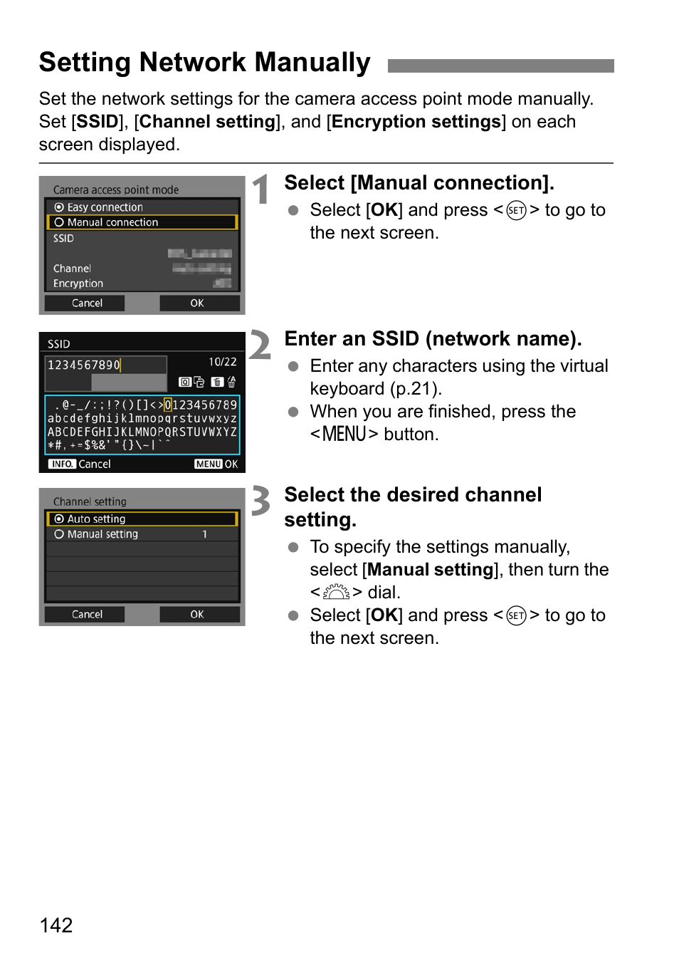 Setting network manually | Canon EOS 1D X Mark II User Manual | Page 142 / 152