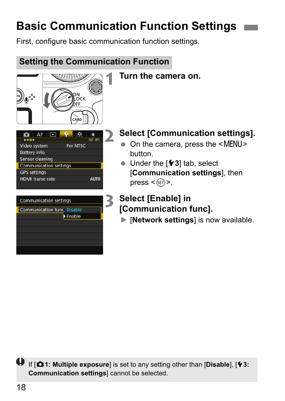 Basic communication function settings | Canon EOS 1D X Mark II User Manual | Page 18 / 152