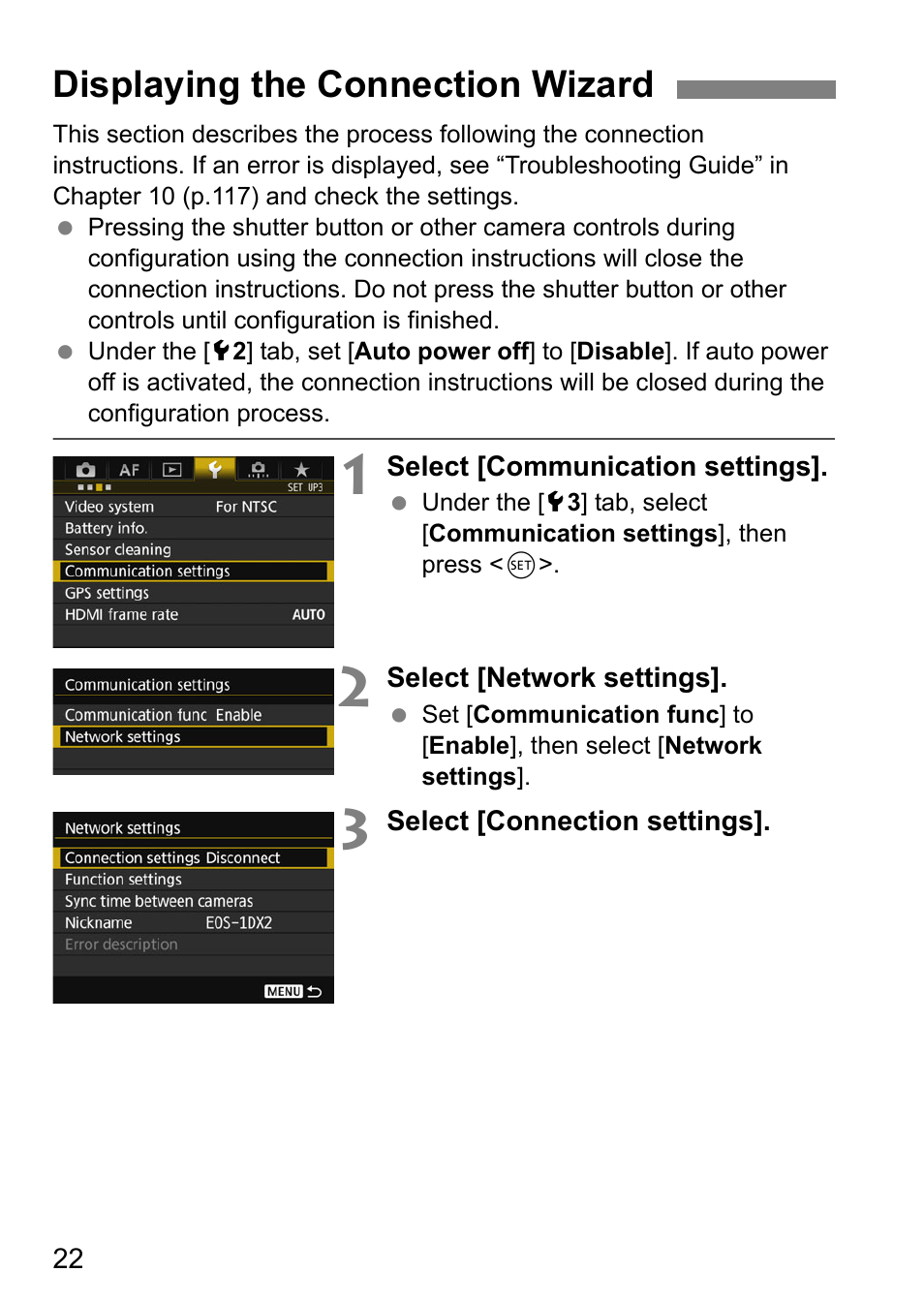 Displaying the connection wizard | Canon EOS 1D X Mark II User Manual | Page 22 / 152