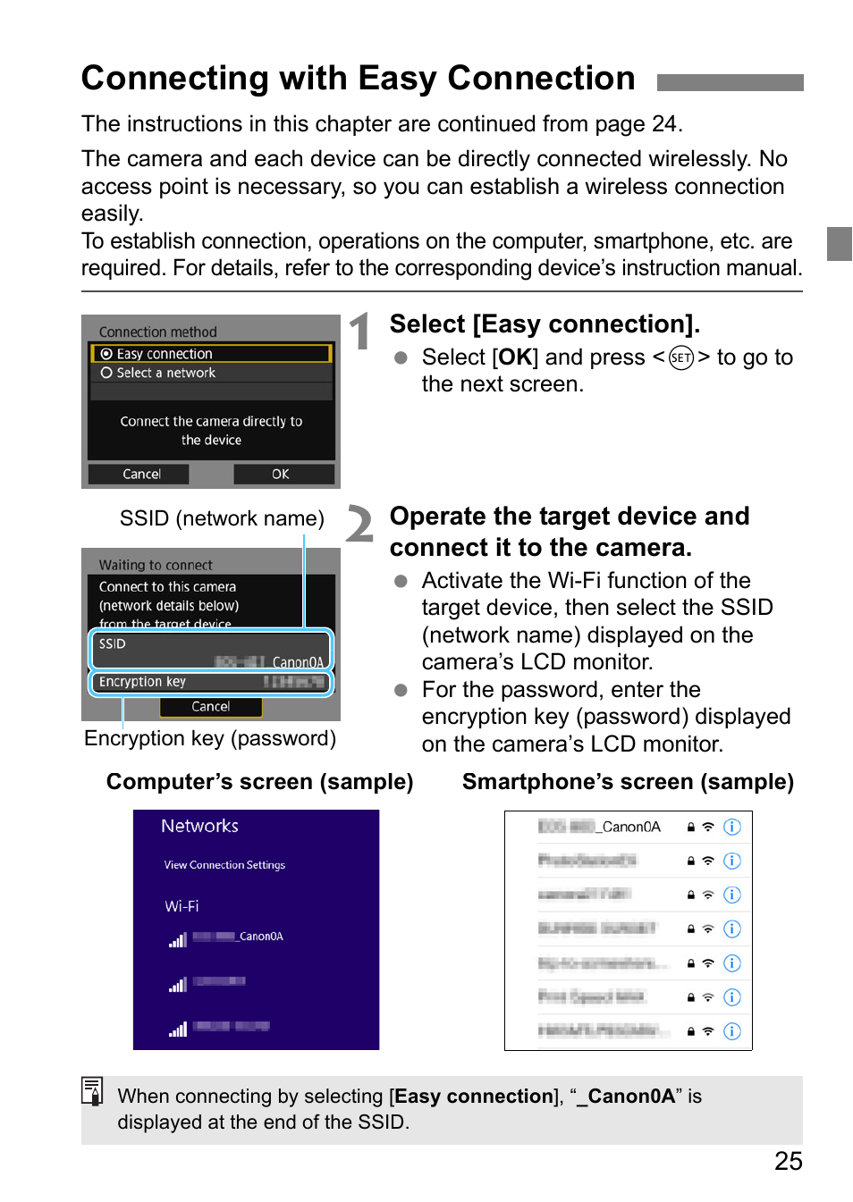 Connecting with easy connection | Canon EOS 1D X Mark II User Manual | Page 25 / 152