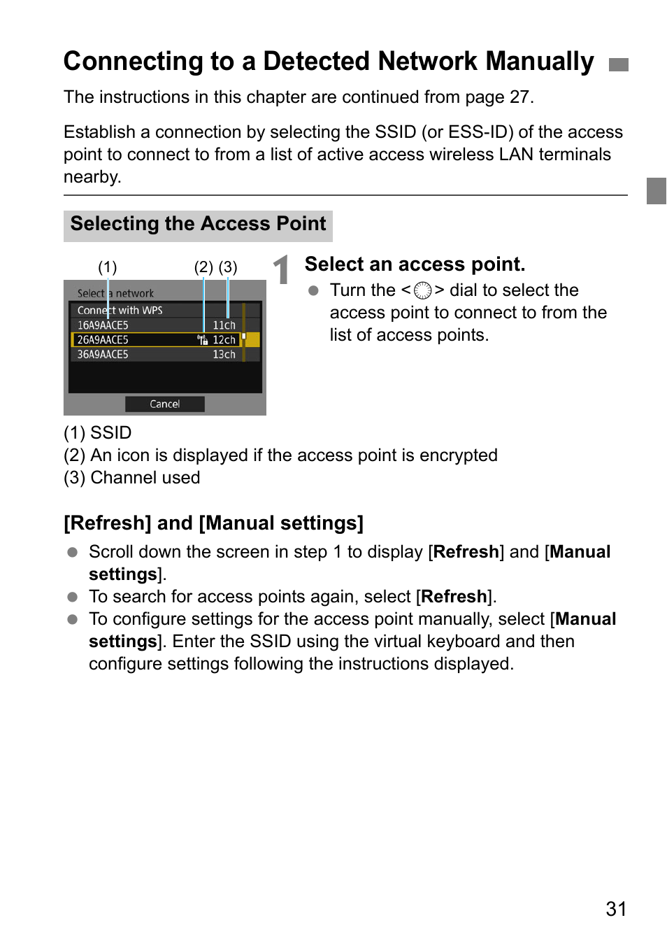 Connecting to a detected network manually, Age 31 | Canon EOS 1D X Mark II User Manual | Page 31 / 152