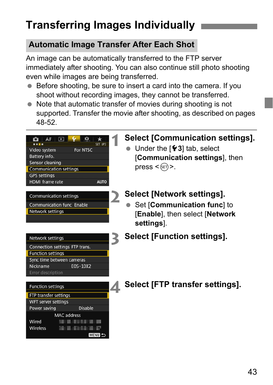 Transferring images individually | Canon EOS 1D X Mark II User Manual | Page 43 / 152