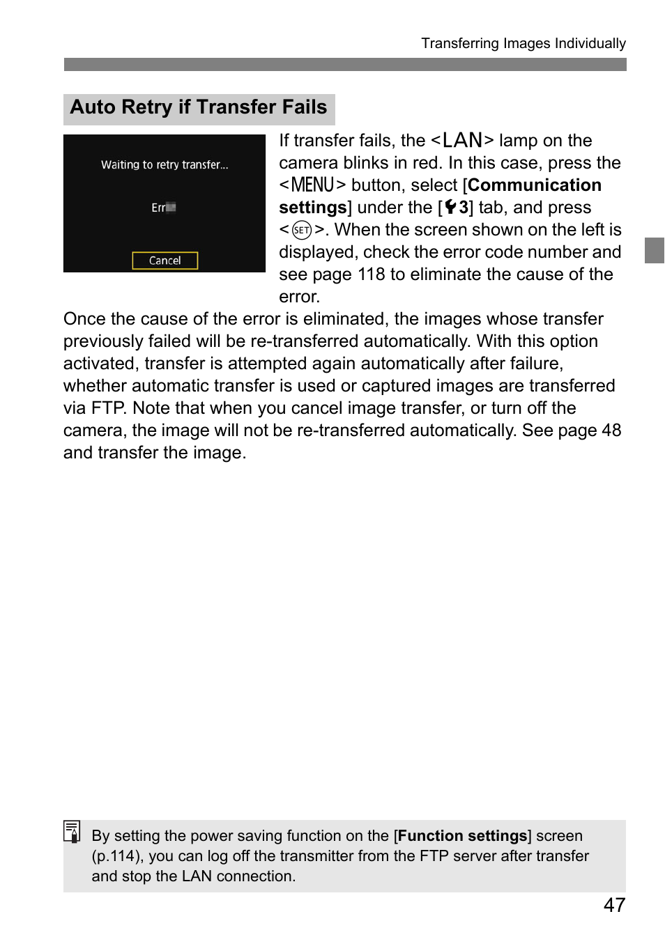 Auto retry if transfer fails | Canon EOS 1D X Mark II User Manual | Page 47 / 152
