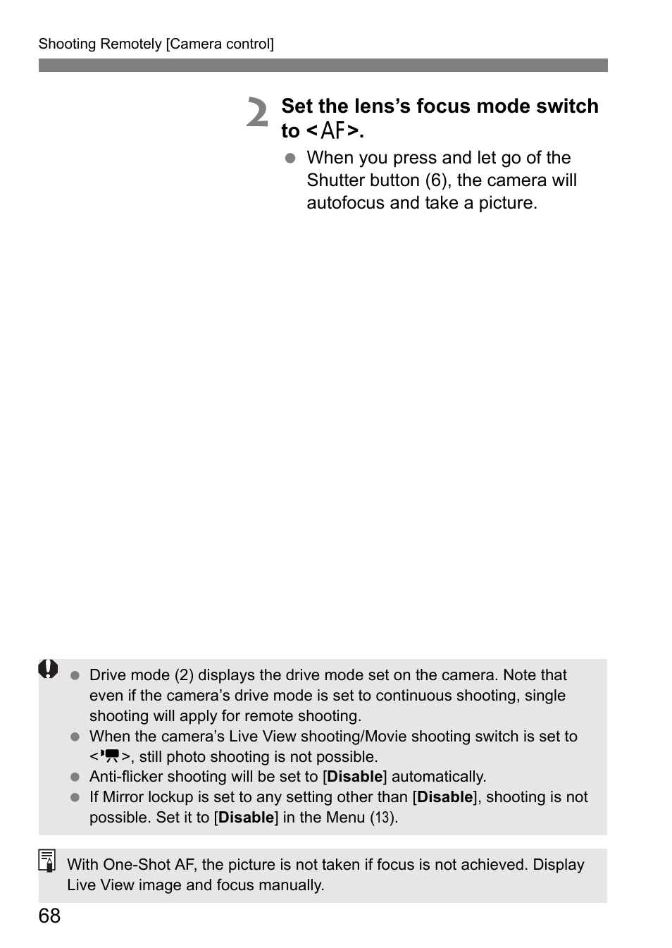Set the lens’s focus mode switch to < f | Canon EOS 1D X Mark II User Manual | Page 68 / 152