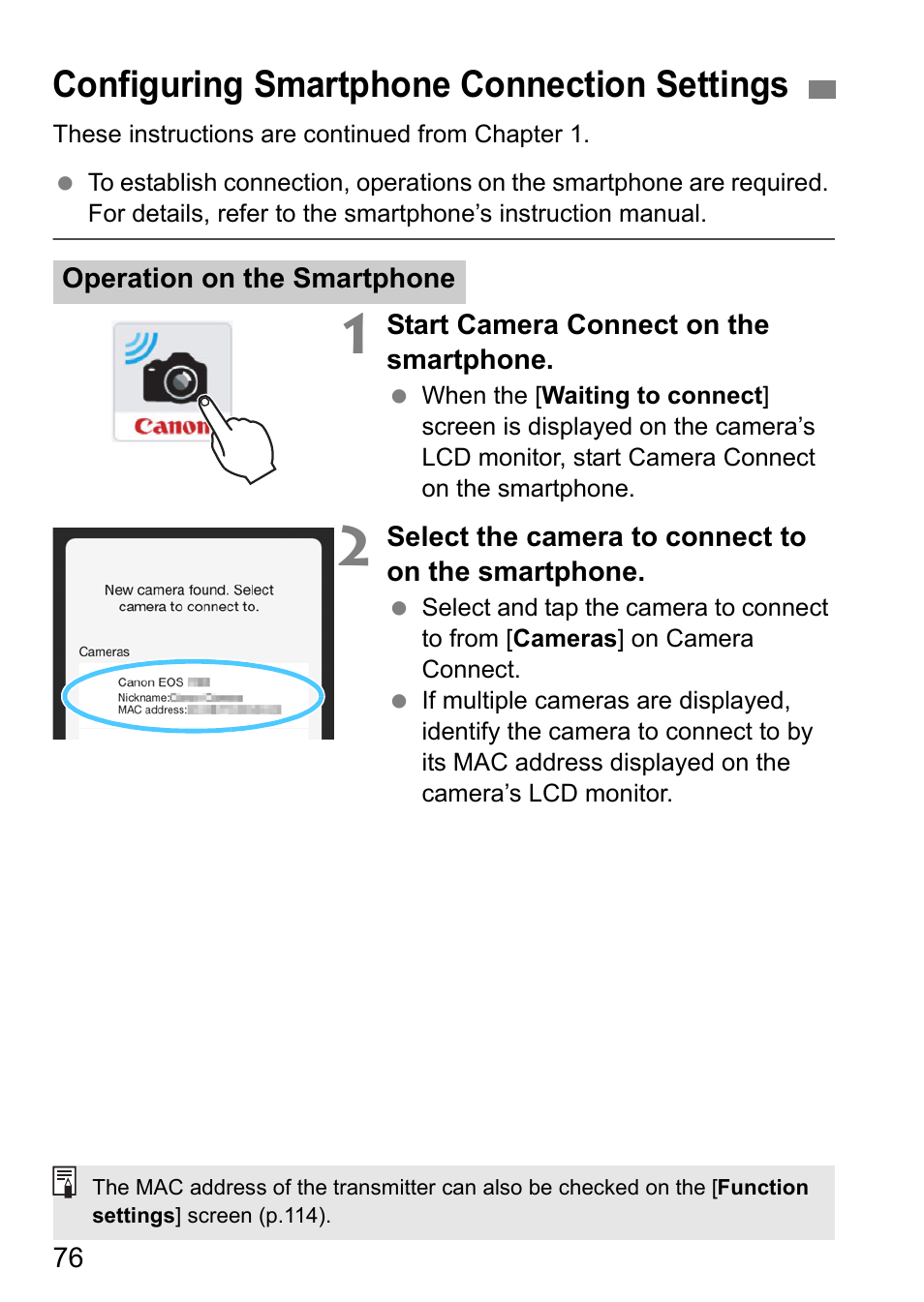 Configuring smartphone connection settings | Canon EOS 1D X Mark II User Manual | Page 76 / 152