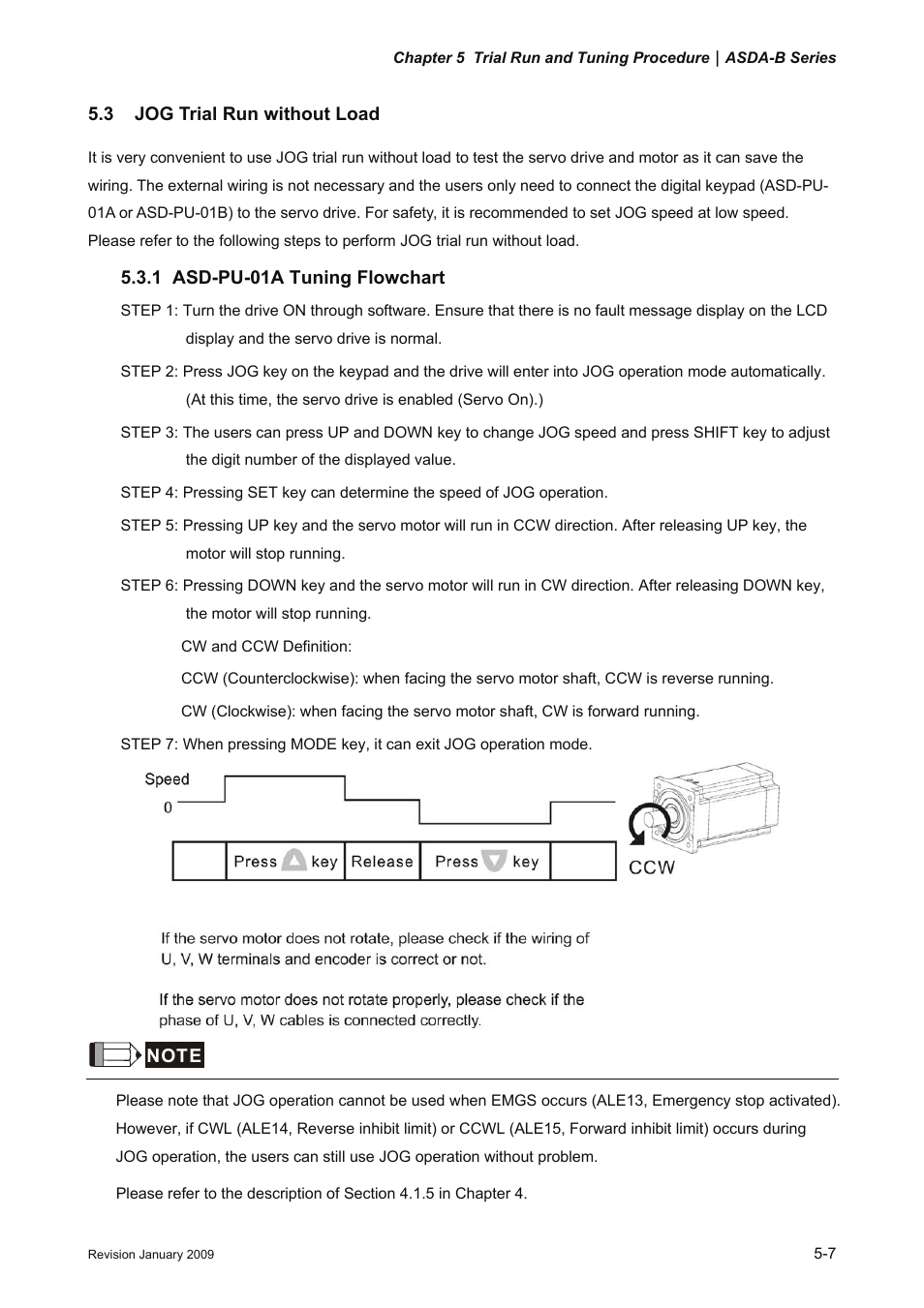 3 jog trial run without load, 1 asd-pu-01a tuning flowchart, 3 jog trial run without load -7 | 1 asd-pu-01a, Tuning flowchart -7 | Delta Electronics ASDA-B Series User Manual | Page 100 / 321