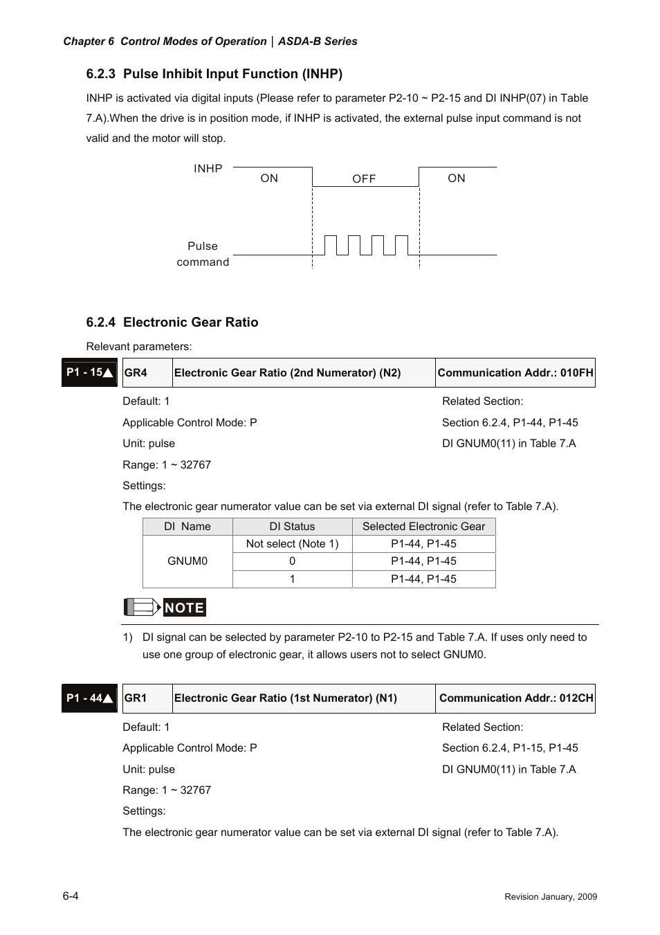 3 pulse inhibit input function (inhp), 4 electronic gear ratio, Pulse inhibit input function (inhibit) -4 | 4 electronic gear ratio -4 | Delta Electronics ASDA-B Series User Manual | Page 119 / 321