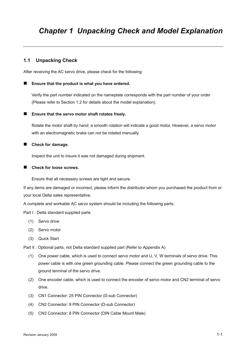 Chapter 1 unpacking check and model explanation, 1 unpacking check, Chapter 1 unpacking check and model explanation -1 | 1 unpacking check -1 | Delta Electronics ASDA-B Series User Manual | Page 14 / 321