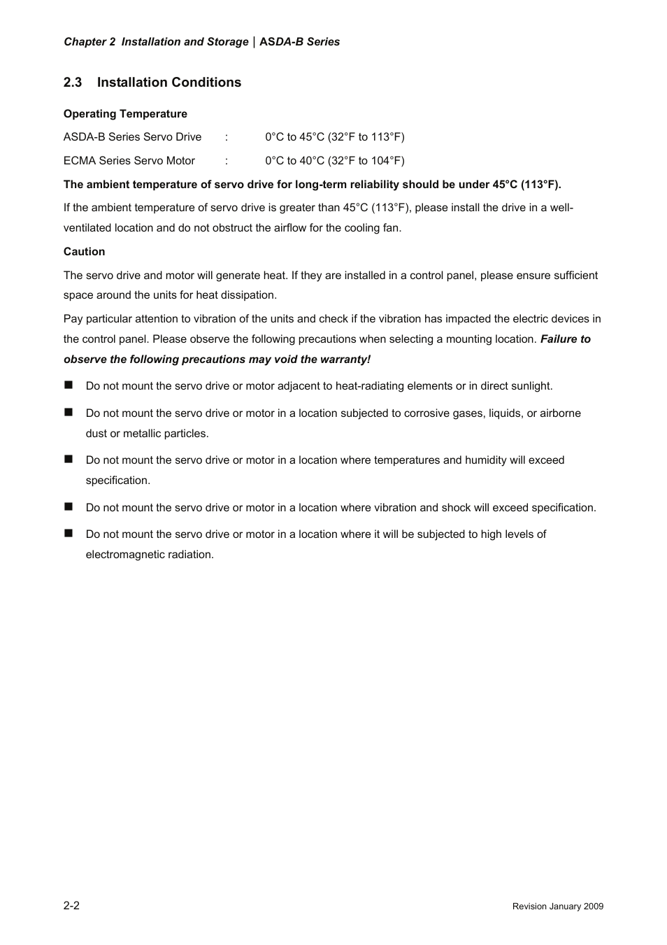 3 installation conditions, 3 installation conditions -2 | Delta Electronics ASDA-B Series User Manual | Page 23 / 321