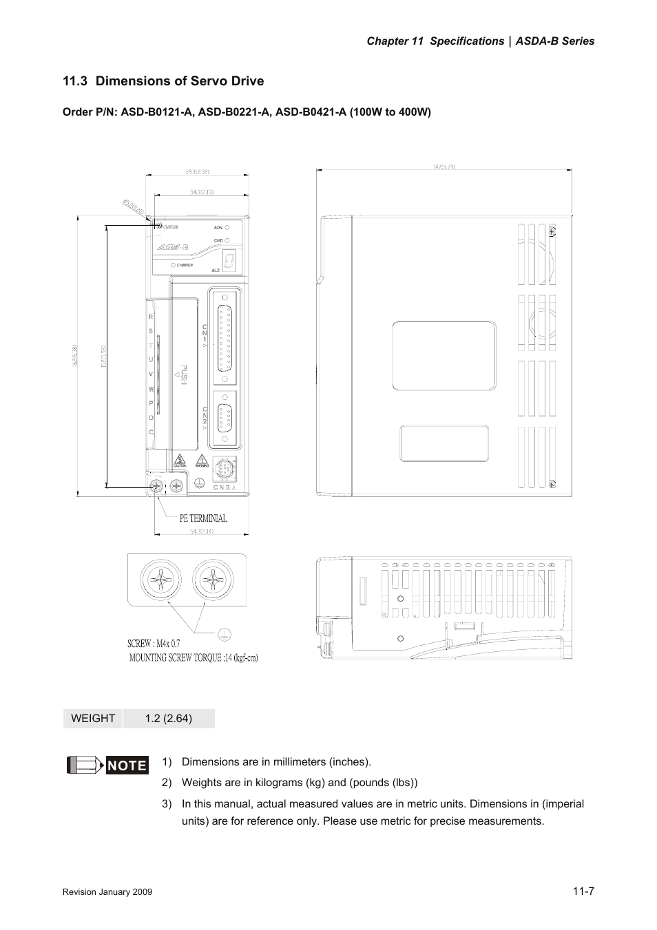 3 dimensions of servo drive, 3 dimensions of servo drive -7 | Delta Electronics ASDA-B Series User Manual | Page 274 / 321