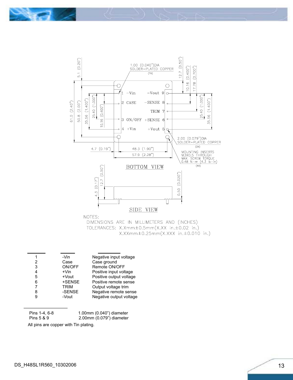 Mechanical drawing | Delta Electronics H48SL User Manual | Page 13 / 14