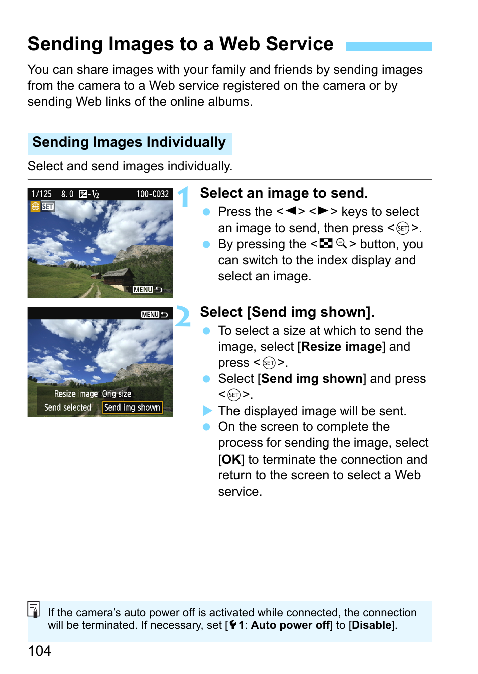 Sending images to a web service | Canon EOS 1300D User Manual | Page 104 / 144