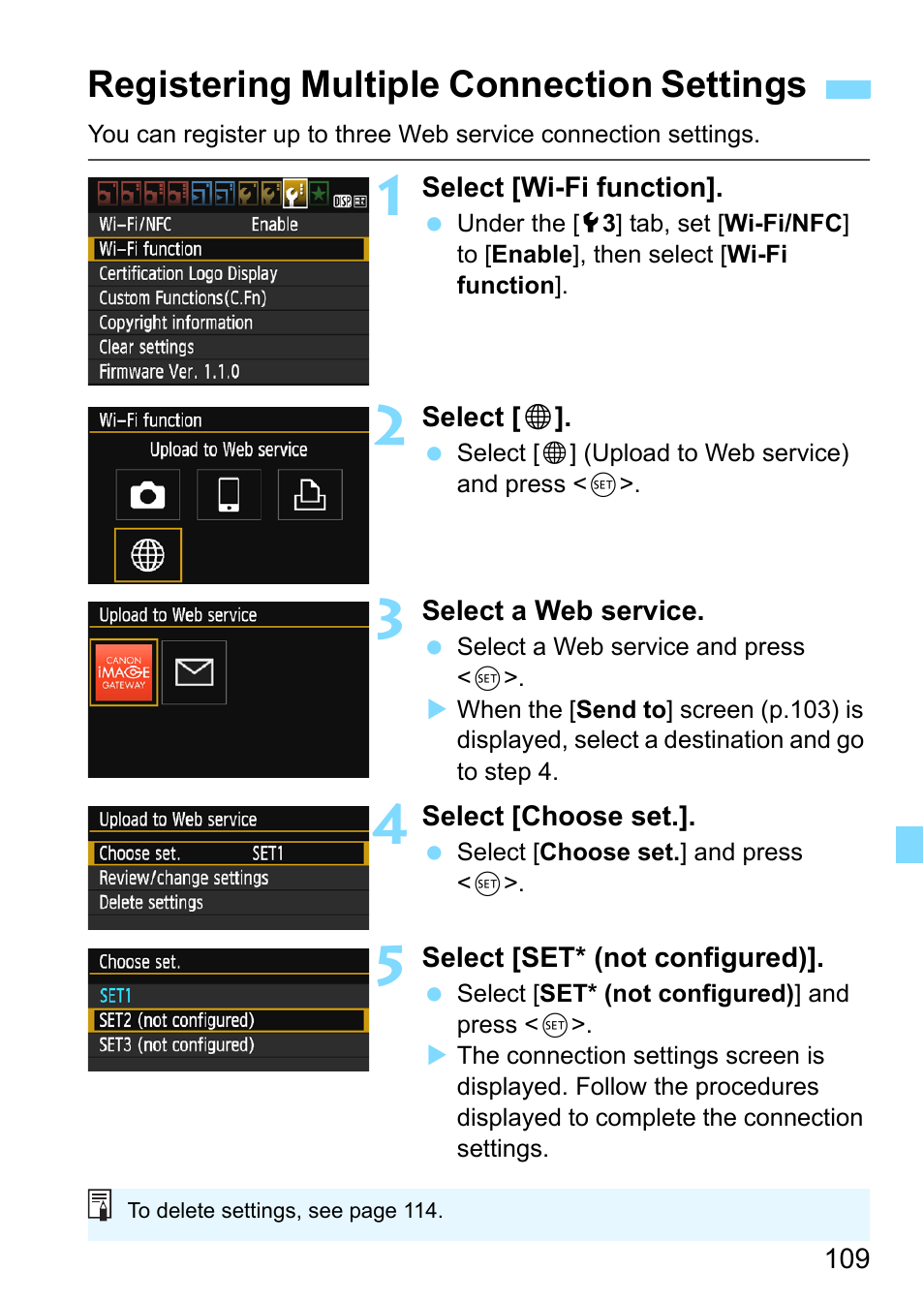 Registering multiple connection settings | Canon EOS 1300D User Manual | Page 109 / 144