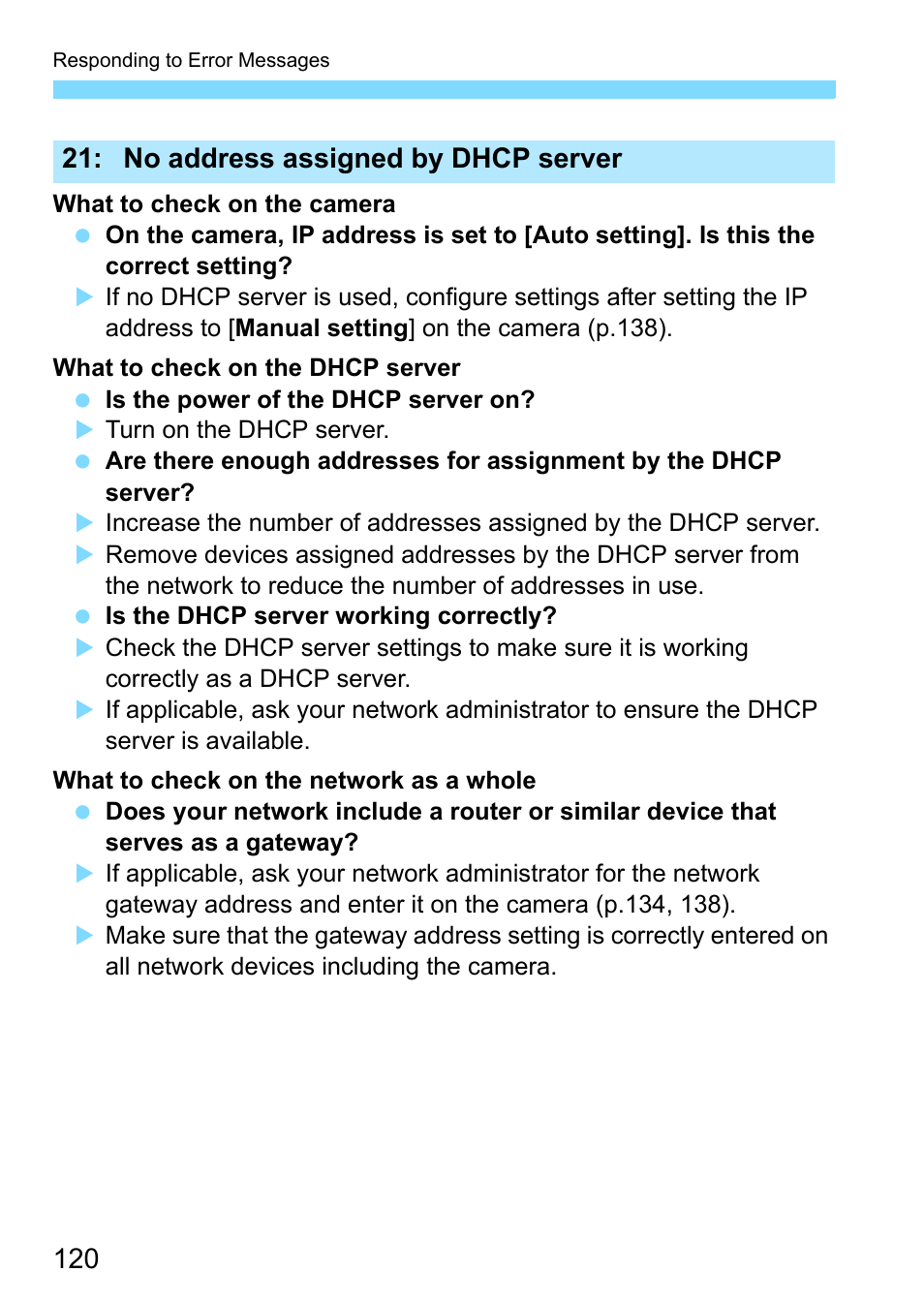 No address assigned by dhcp server | Canon EOS 1300D User Manual | Page 120 / 144