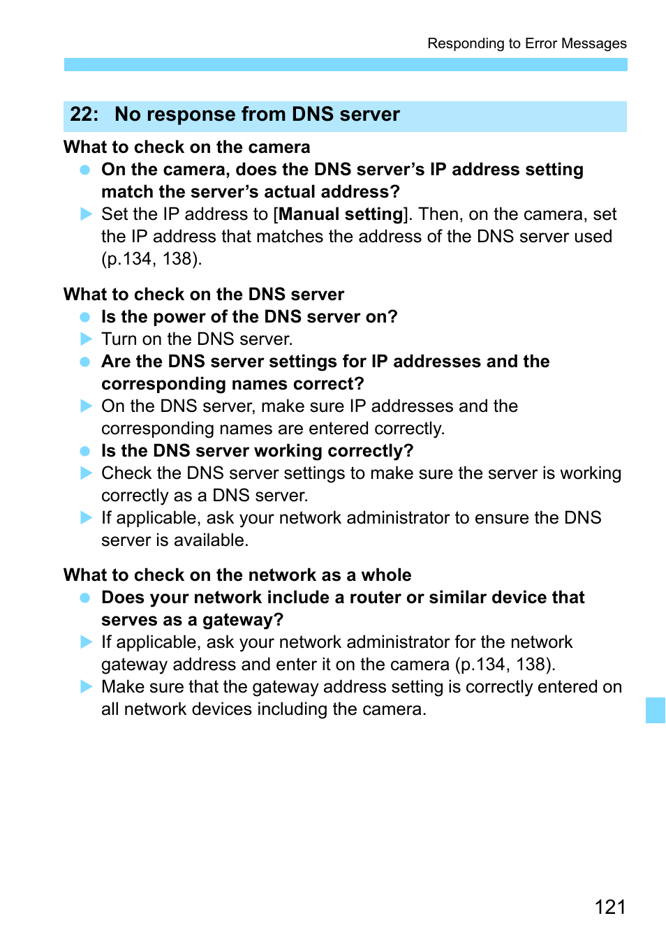 No response from dns server | Canon EOS 1300D User Manual | Page 121 / 144