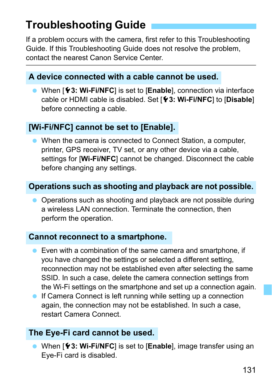 Troubleshooting guide | Canon EOS 1300D User Manual | Page 131 / 144