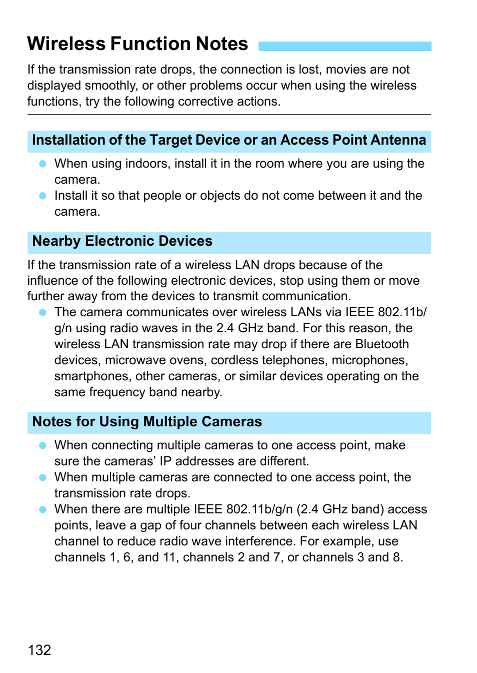 Wireless function notes, P.132) | Canon EOS 1300D User Manual | Page 132 / 144