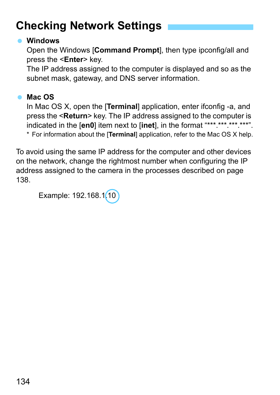 Checking network settings, P.134, A (p.134 | Canon EOS 1300D User Manual | Page 134 / 144