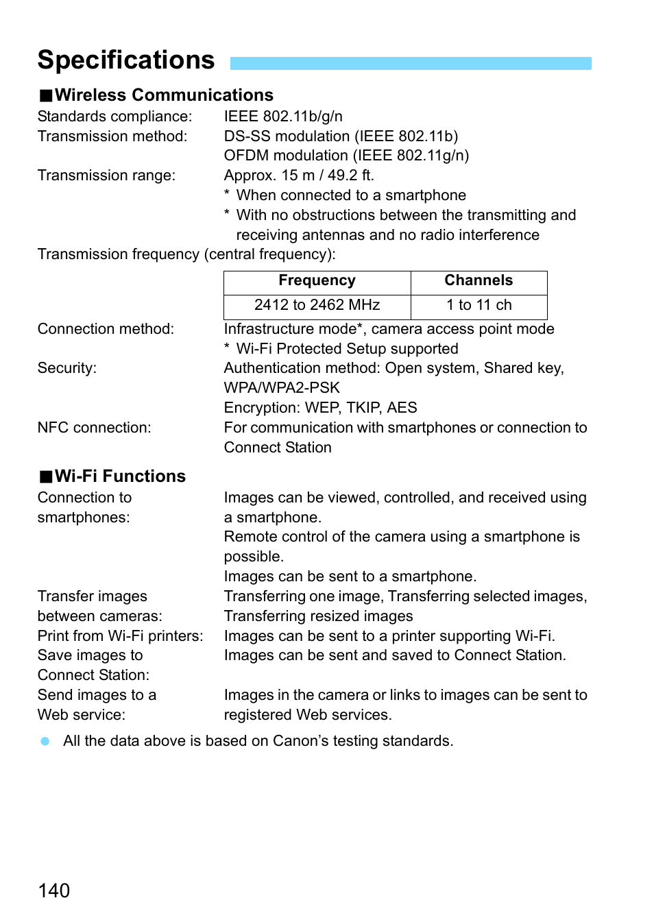 Specifications | Canon EOS 1300D User Manual | Page 140 / 144