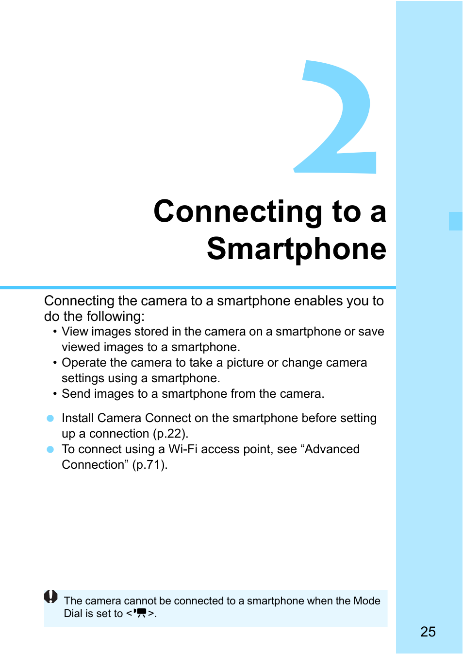 Connecting to a smartphone, P.25, 73) | Canon EOS 1300D User Manual | Page 25 / 144