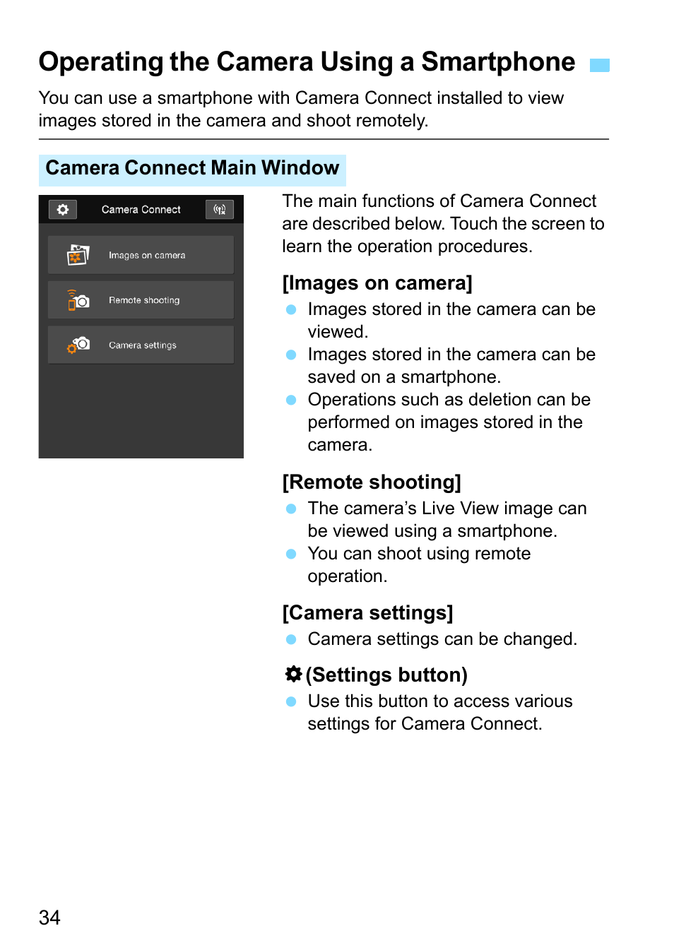 Operating the camera using a smartphone | Canon EOS 1300D User Manual | Page 34 / 144