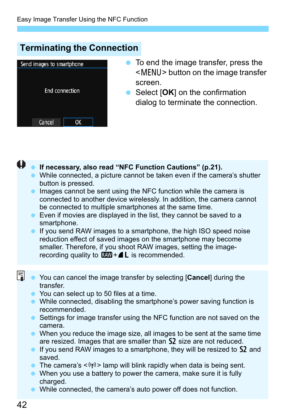 Terminating the connection | Canon EOS 1300D User Manual | Page 42 / 144