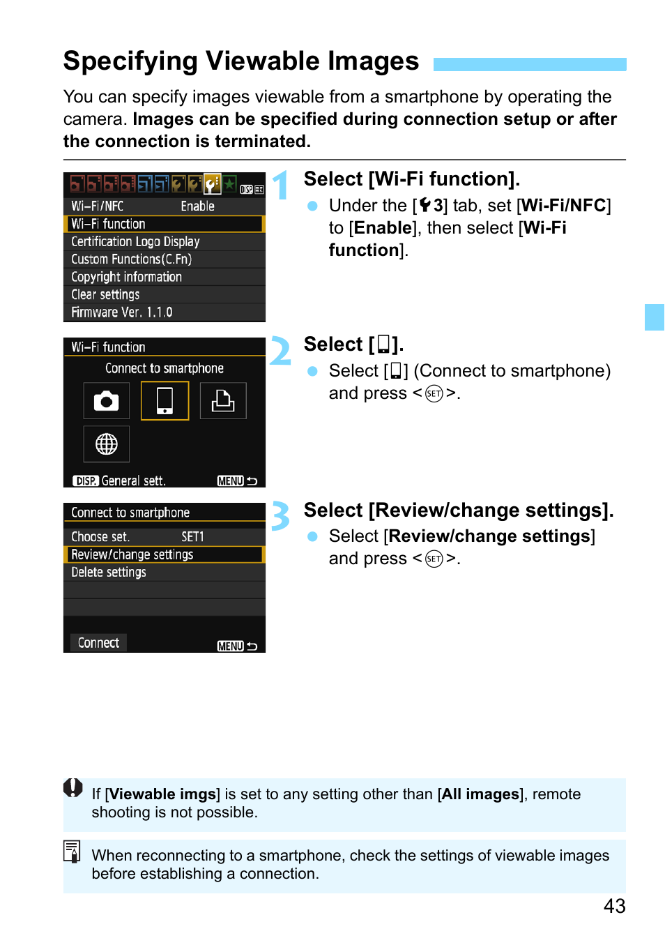 Specifying viewable images | Canon EOS 1300D User Manual | Page 43 / 144