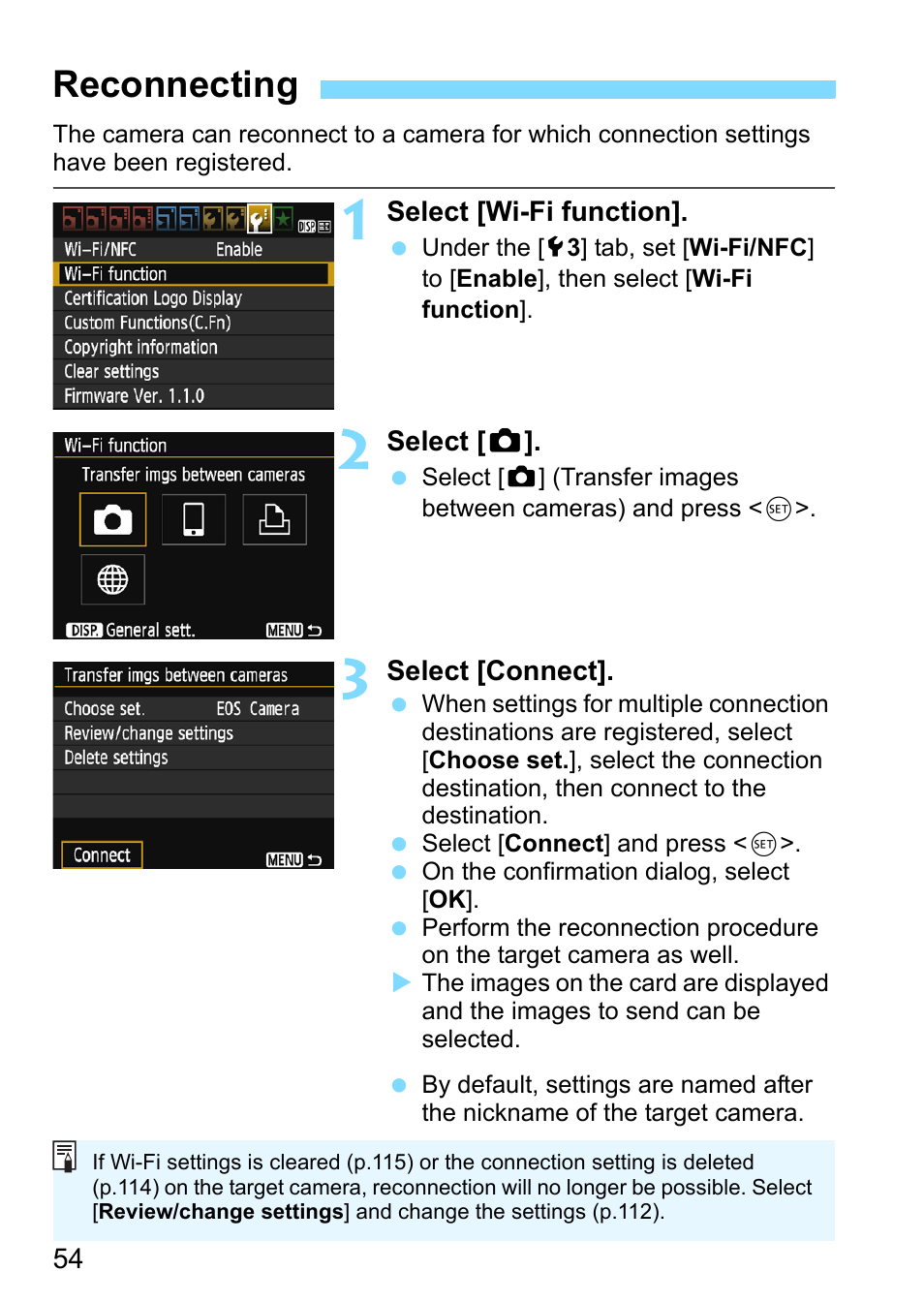 Reconnecting | Canon EOS 1300D User Manual | Page 54 / 144